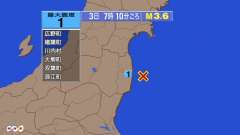 7時10分ごろ、Ｍ３．６　福島県沖 北緯37.3度　東経141.