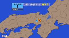 1時50分ごろ、Ｍ２．３　兵庫県南東部 北緯35.0度　東経13