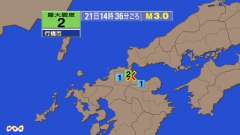 14時36分ごろ、Ｍ３．０　福岡県北九州地方 北緯33.7度　東