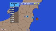 1時55分ごろ、Ｍ３．８　福島県沖 北緯37.2度　東経141.