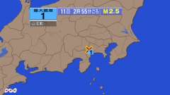 2時55分ごろ、Ｍ２．５　神奈川県西部 北緯35.4度　東経13