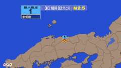 18時2分ごろ、Ｍ２．５　鳥取県中部 北緯35.4度　東経133