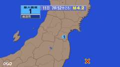 7時52分ごろ、Ｍ４．２　福島県沖 北緯36.8度　東経141.