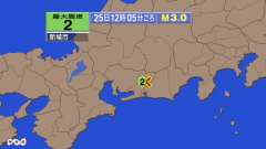 2時5分ごろ、Ｍ３．０　愛知県東部 北緯35.0度　東経137.
