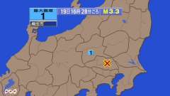 16時28分ごろ、Ｍ３．３　埼玉県南部 北緯36.0度　東経13