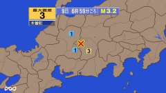 6時59分ごろ、Ｍ３．２　長野県南部 北緯35.8度　東経137