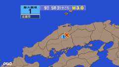 5時31分ごろ、Ｍ３．０　広島県北部 北緯35.0度　東経133