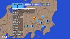 14時54分ごろ、Ｍ３．６　群馬県南部 北緯36.3度　東経13