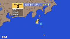 5時45分ごろ、Ｍ３．０　新島・神津島近海 北緯34.2度　東経