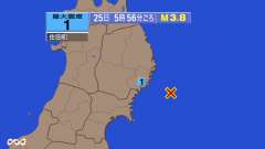 5時56分ごろ、Ｍ３．８　宮城県沖 北緯38.9度　東経142.