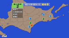 11時50分ごろ、Ｍ４．０　北海道十勝地方南部 北緯42.6度　