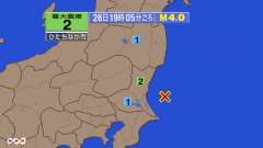 19時5分ごろ、Ｍ４．０　茨城県沖 北緯36.2度　東経141.