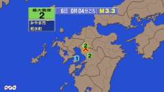 0時4分ごろ、Ｍ３．３　熊本県熊本地方 北緯33.1度　東経13