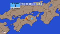9時3分ごろ、Ｍ２．３　徳島県北部 北緯34.0度　東経133.