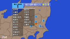 10時46分ごろ、Ｍ３．５　栃木県南部 北緯36.3度　東経13