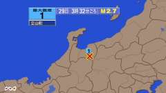 3時32分ごろ、Ｍ２．７　富山県東部 北緯36.5度　東経137
