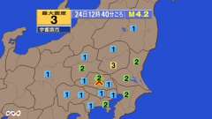 12時40分ごろ、Ｍ４．２　埼玉県北部 北緯36.0度　東経13