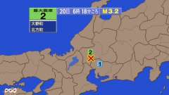 6時18分ごろ、Ｍ３．２　岐阜県美濃中西部 北緯35.4度　東経