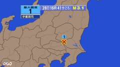 16時41分ごろ、Ｍ３．１　茨城県南部 北緯36.2度　東経13