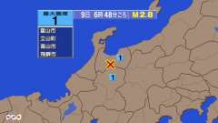 6時48分ごろ、Ｍ２．８　富山県東部 北緯36.5度　東経137