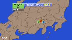 17時15分ごろ、Ｍ２．８　山梨県中・西部 北緯35.7度　東経