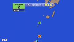 3時32分ごろ、ＭＭ４．６　奄美大島近海 北緯28.8度　東経1
