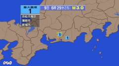 6時29分ごろ、Ｍ３．０　愛知県東部 北緯35.0度　東経137