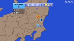 21時31分ごろ、Ｍ３．１　栃木県南部 北緯36.8度　東経14