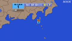 5時10分ごろ、Ｍ１．７　新島・神津島近海 北緯34.5度　東経