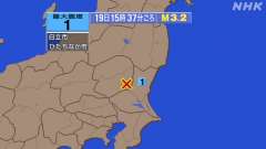 15時37分ごろ、Ｍ３．２　栃木県南部 北緯36.5度　東経14