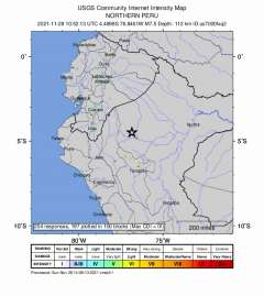 ＵＳＧＳ、19時52分13秒　Ｍ７．４→Ｍ７．５　ペルー 南緯4