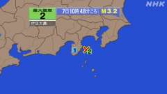 10時48分ごろ、Ｍ３．２　伊豆大島近海 北緯34.8度　東経1