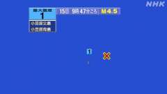 9時47分ごろ、Ｍ４．５　父島近海 北緯26.9度　東経142.