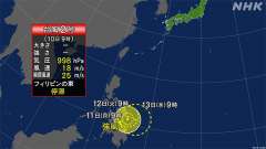 ９時、フィリピンの東の海上で台風２号が発生、１３日には熱帯低気圧