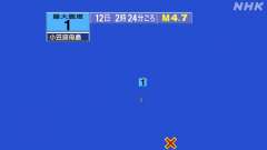 2時24分ごろ、Ｍ４．７　硫黄島近海 北緯25.7度　東経142