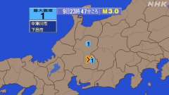 23時47分ごろ、Ｍ３．０　岐阜県美濃東部 北緯35.6度　東経