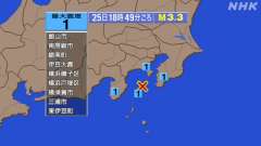 18時49分ごろ、Ｍ３．３　伊豆大島近海 北緯34.9度　東経1