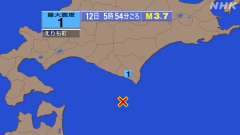 5時54分ごろ、Ｍ３．７　青森県東方沖 北緯41.5度　東経14