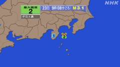 9時8分ごろ、Ｍ３．１　伊豆大島近海 北緯３４．８ど　東経139