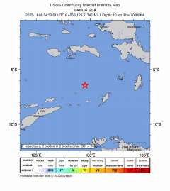 ＵＳＧＳ、13時53分51秒　Ｍ７．１　インドネシアバンダ海 南