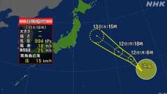 18時、南鳥島の近海の熱帯低気圧が発達して台風６号が発生、 ht