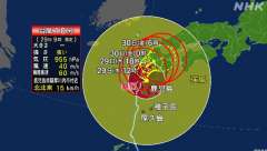 台風１０号、8時頃鹿児島県薩摩川内付近に上陸、中心気圧９５５ｈＰ