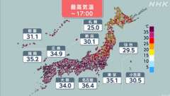 １８日の東京都心では最高気温が３５度を超え（３５．１℃）、過去も