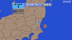 23時19分ごろ、Ｍ３．５　茨城県沖 北緯36.2度　東経141