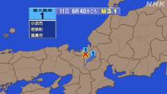 6時40分ごろ、Ｍ３．１　滋賀県北部 北緯35.4度　東経135