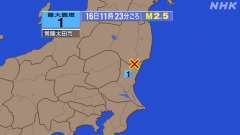 11時23分ごろ、Ｍ２．５　茨城県北部 北緯36.8度　東経14