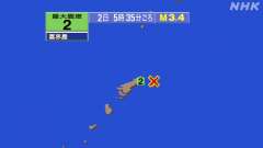 5時35分ごろ、Ｍ３．４　奄美大島近海 北緯28.4度　東経13