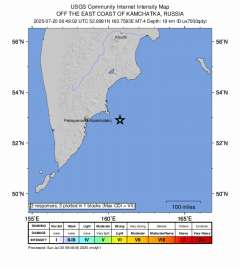 ＵＳＧＳ、15時49分2秒　Ｍ７．５→Ｍ７．４　カムチャッカ半島