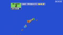 7時55分ごろ、Ｍ４．２　奄美大島近海 北緯28.2度　東経12