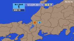 22時20分ごろ、Ｍ２．７　滋賀県北部 北緯35.6度　東経13